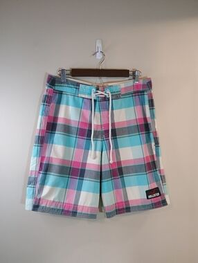 Hollister Plaid Swim Trunks in Turquoise, Pink & White Mens Size M